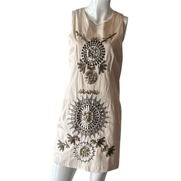 Free People Embellished Celestial Mini Shift Dress Beaded Sunburst Cream Size 6 - Picture 3 of 13